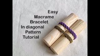 Easy macrame bracelet in diagonal pattern tutorial [upl. by Rafiq]