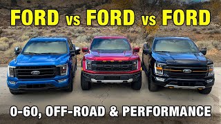 Comparing Ford F150s F150 Raptor F150 Tremor amp F150 FX4  060 OffRoad Performance [upl. by Yelrak]