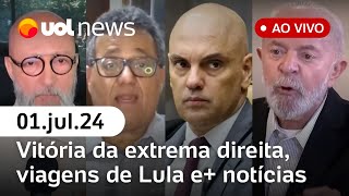 Extrema direita avança na França Elon Musk x Moraes falas de Lula  UOL News 1ª Edição ao vivo [upl. by Yvad239]