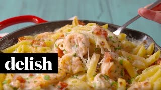 Garlicky Shrimp Alfredo Bake  Delish [upl. by Jarrod]