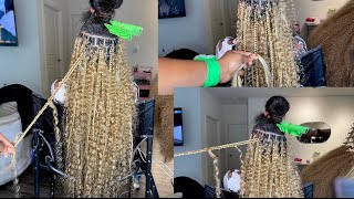 VERY DETAILED KNOTLESS GODDESS BOX BRAIDS USING HUMAN HAIR blonde  WAIST LENGTH bohoboxbraids [upl. by Berthoud594]