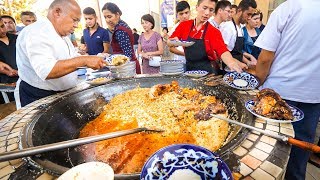 Street Food in Uzbekistan  1500 KG of RICE PLOV Pilau  Market Tour in Tashkent [upl. by Nosila]