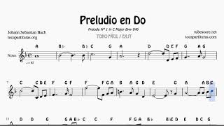 Prelude in C by Bach Easy Notes Sheet Music Treble Clef Flute Violin Recorder Oboe [upl. by Clapper]