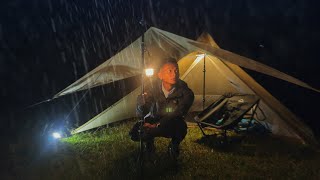 Rain camping with strong wind ⛈️ Tarp Tent Camping [upl. by Grover]