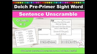 Sight Word Mixed Up Sentence Unscramble Dolch PrePrimer Sentence Word Boxes [upl. by Wenonah]