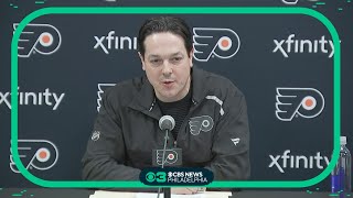 Philadelphia Flyers GM Danny Briere addresses Carter Harts leave of absence [upl. by Airdnalahs544]