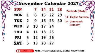 November Calendar 2027 novembercalendar2027 [upl. by Repmek]