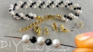 How to Add Clasp to Beaded Bracelet Pearl Beaded Bracelet Tutorial [upl. by Marie-Jeanne]