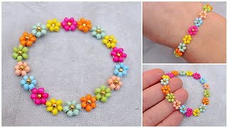 PULSERA de FLORES con mostacillachaquiras elástica TUTORIAL paso a paso [upl. by Haduj]