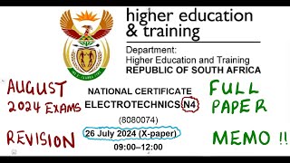 Electrotechnics N4 August 2024 Memo Full Paper mathszoneafricanmotives [upl. by Zurn522]