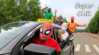 Bros SpiderMan vs Super CAR Taxi  Comedy by FLife TV [upl. by Naujat]