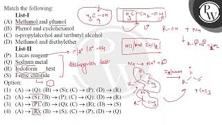 Match the following ListI A Methanol and ethanol B Phenol and cyclohexanol C npropylalc [upl. by Naira76]