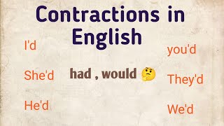 Contractions in English  Contractions ✌️ Subjective Pronouns had would [upl. by Hadik]