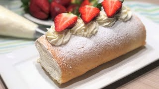 Brazo de gitano con nata y fresas brazo de reina o pionono receta fácil [upl. by Ahsienot]