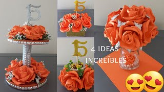 4 ideas de centros de mesa para quinceañera en color naranjacenterpiece for quinceanera diy [upl. by Yand]