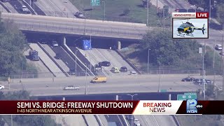 Two lanes shut down on I43 after truck hits bridge [upl. by Stephenie]