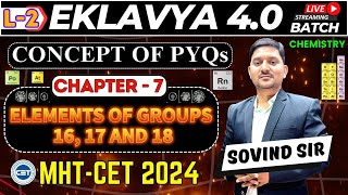 EKLAVYA 40  L2 ELEMENTS OF GROUPS 16 17 amp 18  Sovind Sir  MHTCET 2024  BEST Teacher  HSC [upl. by Iramohs]