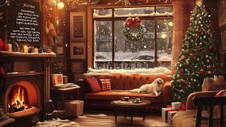 Cozy Christmas Café Ambience Jazz Music Crackling Fireplace amp Snowfall 🎄☕ [upl. by Namzed]