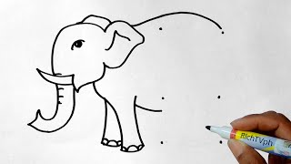 How to draw Elephant from 9 dots  easy drawing for beginners step by step  easy to learn [upl. by Beitnes812]