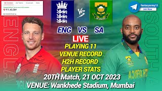 🔴LIVE ENG vs SA Live Prediction ENG vs SA  South Africa vs England 20th Worldcup [upl. by Ayiotal]