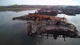 Drone view of abandoned ship graveyard off NJ coast [upl. by Sitoiyanap]