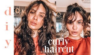 diy curly haircut  cutting bangs [upl. by Imac606]