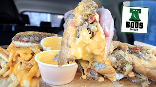 ASMR MUKBANG BOOS PHILLY CHEESESTEAK WITH CHEESE AND CRISPY CHEESE FRIES [upl. by Ert]