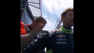 AJ Foyt crew member does a crying gesture during Romain Grosjean interview [upl. by Enattirb]