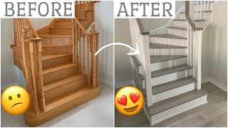 AMAZING Oak Staircase Transformation BEFORE amp AFTER [upl. by Ahsinauj]