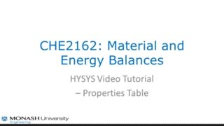 Hysys Video Tutorial  Properties Table [upl. by Thomasina]