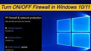 Turn the Firewall ON  OFF in windows PCLaptop  windows 1011  Domain  Private amp Public Network [upl. by Gregrory438]