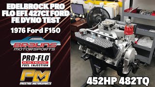 452HP Edelbrock Pro Flo EFI 427ci Ford FE Dyno Test for Brauns Motorsports 76 F150 at Prestige [upl. by Vastha]