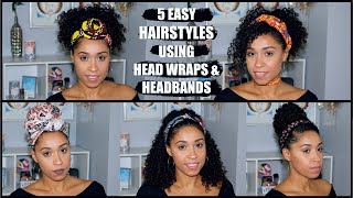 EASY HEAD WRAP amp HEADBAND HAIRSTYLES for CURLY HAIR [upl. by Candice]