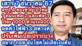 ส 7 ธค 67 สรุป4ของขวัญปีใหม่ 1 หมื่นเฟส 23 ไร่ละ 1000 ค่าแรง 400 ลดค่าไฟ ปรับเบี้ยเปราะบาง สลาก กอช [upl. by Sarah]