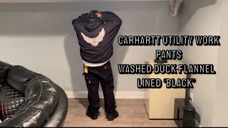 Carhartt Utility Work Pants Loose Fit Washed Duck Flannellined Black  Full Review [upl. by Aiak]