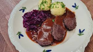 Germany 🇩🇪 how to make Sauerbraten with Potato Dumplings and Red Cabbage [upl. by Aisek]