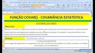 Curso de Excel Função COVAR Covariância Coeficiente Correlação Medida Dispersão Variável aleatória [upl. by Stillmann]