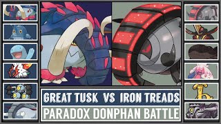 GREAT TUSK vs IRON TREADS  Paradox Donphan Battle Pokémon Scarlet amp Violet [upl. by Hatnamas]