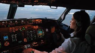 Beautiful Female Pilot Landing Boeing 737800  Cockpit View [upl. by Adoree]