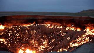 Flaming Gas Crater Night  Turkmenistan Darvaza [upl. by Edette]