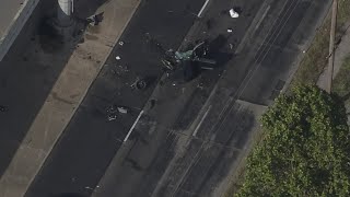 Mustang split in half in crash along Southwest Freeway feeder road [upl. by Hassadah]