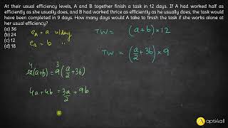 A amp B together finish a task in 12 days  Time amp Work  CAT 2019 Slot 1 Quant Solution  PYQs [upl. by Ytirehc499]