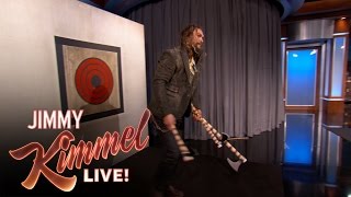 Jason Momoa Throws Axes with Jimmy Kimmel amp Guillermo [upl. by Cran118]