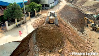 Incredibles Skills Making Renovation Foundation Road Dozer Working Pushing Rocks amp Truck Unloading [upl. by Aitekram]