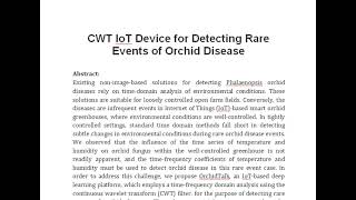 CWT IoT Device for Detecting Rare Events of Orchid Disease [upl. by Anialed]