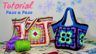 BOLSA HECHA CON CUADROS TEJIDO A CROCHET PASO A PASO  Exelente Para Porta tejidos [upl. by Gretna966]