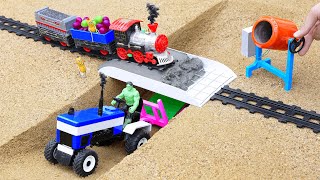 Diy tractor making mini concrete bridge for heavy train crossing  diy concrete mixer sanocreator [upl. by Orth]