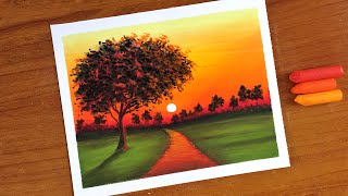 Easy Oil Pastel Sunset Landscape Painting for beginners  Oil Pastel Drawing [upl. by Schecter]