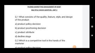 Most important MCQ of Pharma Marketing Management BP803ET 8th semester [upl. by Moise]