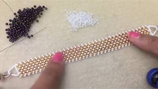 Flat Herringbone Stitch Lefthand beading tutorial Beginner level [upl. by Elmajian]